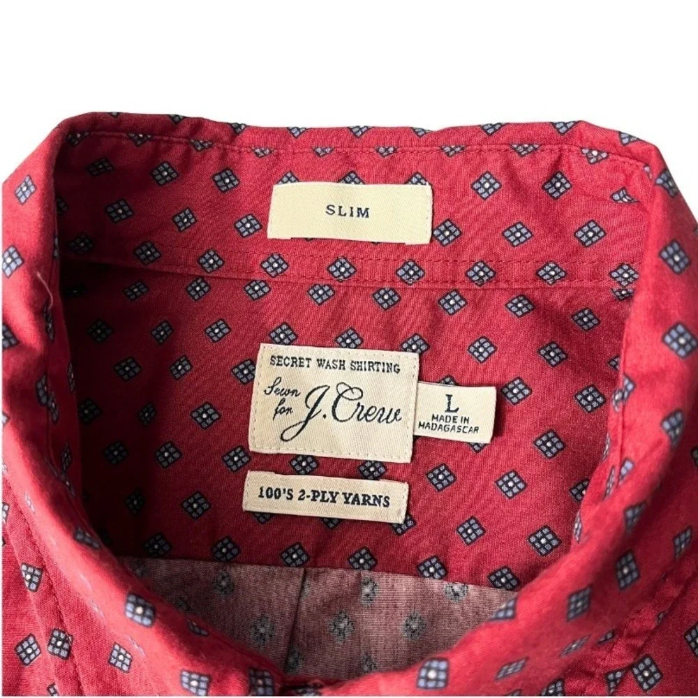 J.Crew Slim Fit Red Geometric Print Button Down Shirt 100% Cotton‎ Long Sleeve